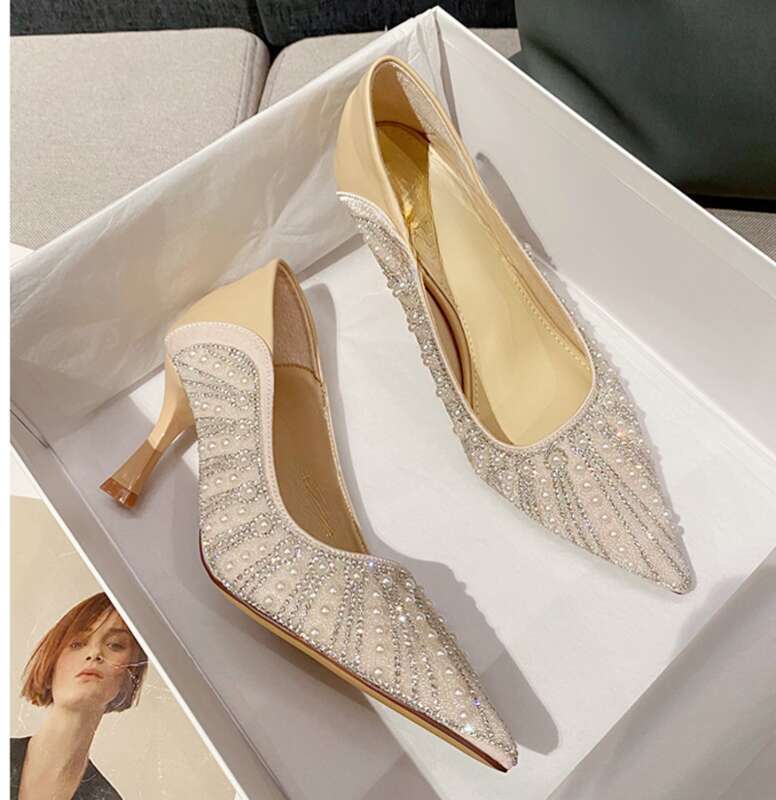 Damen High Heels, Slim Spring 2025, 7 cm kleiner Absatz, spitze französische Einzelschuhe_voghion.com
