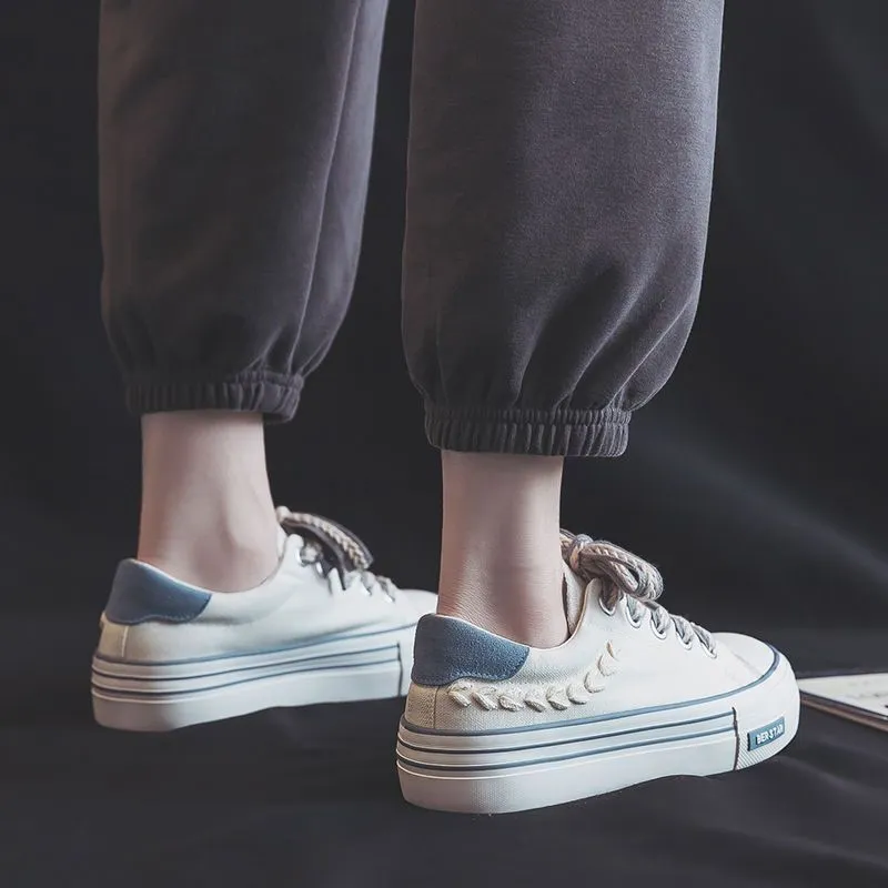 Thick Soled Round Toe Dissoed Sole Canvas Wheat Ear Slack Casual Fashion Comfortable Breathable Board Shoes_voghion.com