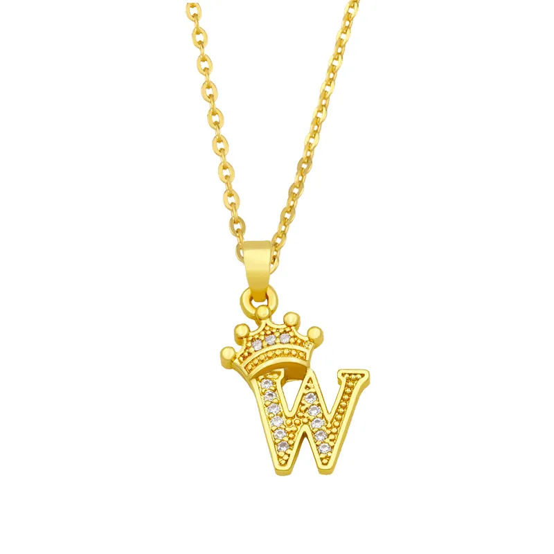 Anhänger Halsketten Mode Einfache Zirkon Krone 26 Englische Buchstaben Trendy Damen Halskette Für Mädchen Valentinstag Geschenk_voghion.com