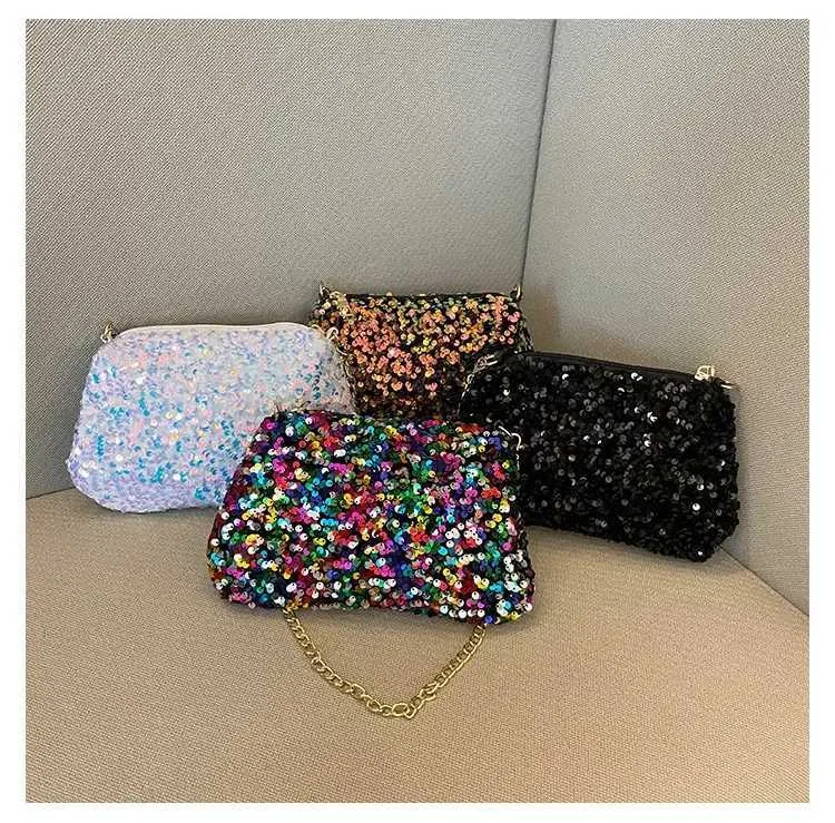 Sac à bandoulière à chaîne simple INS couleur unie paillettes sac à bandoulière portefeuille mobile sac à main de nuit Y241019_voghion.com