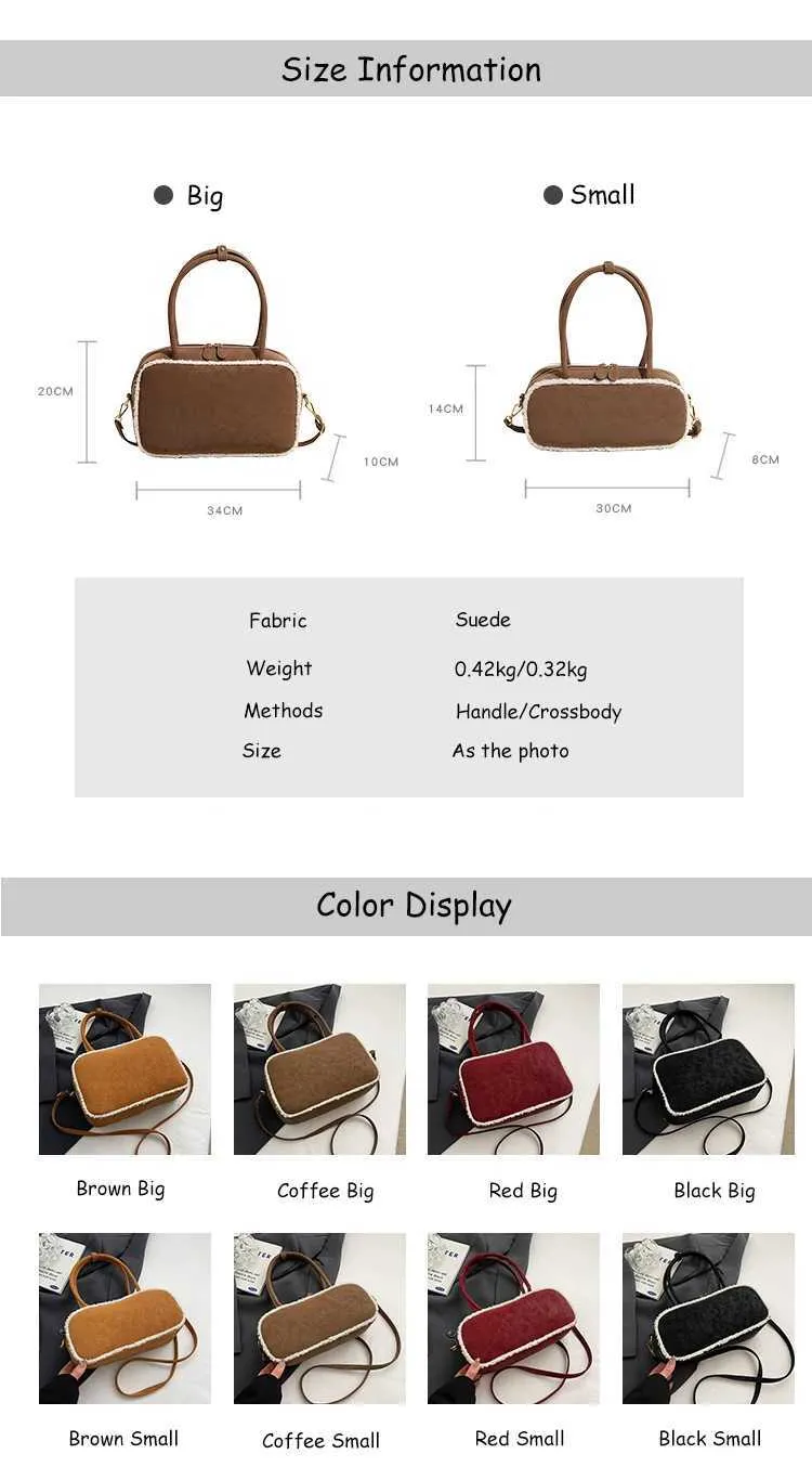 Sacs à main en daim de grande capacité pour femmes, sacoches en polaire d'agneau, sac à bandoulière décontracté pour femmes, sac à bandoulière assorti_voghion.com