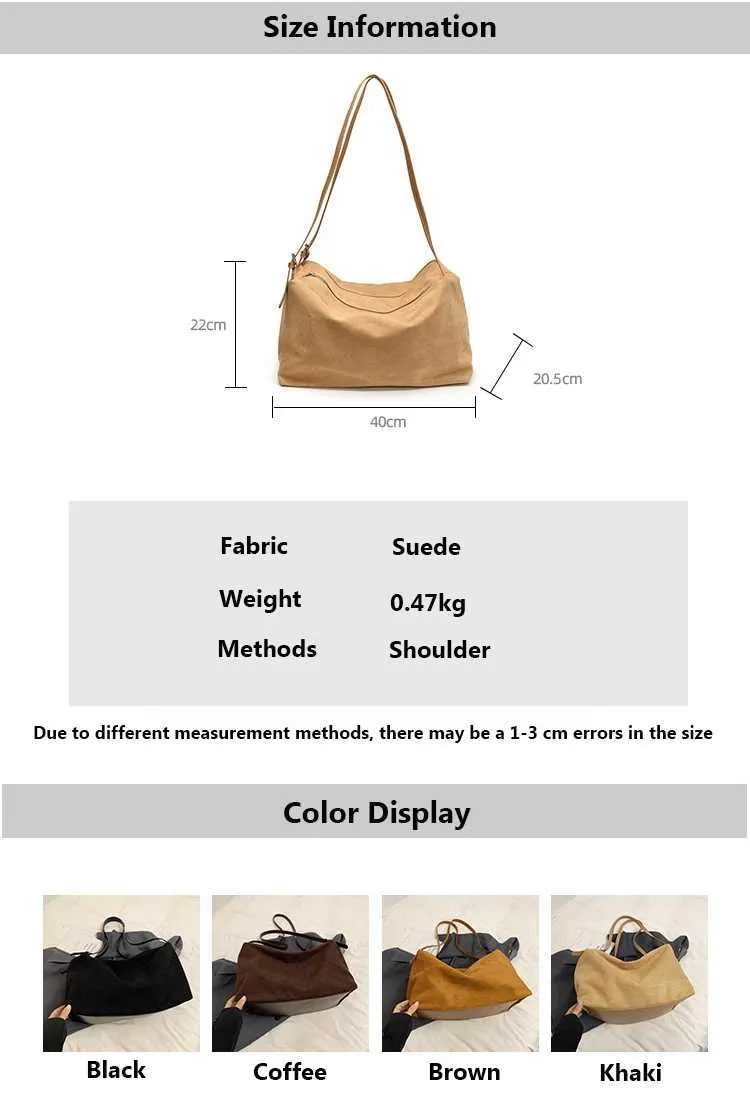 Camurça para mulheres bolsas sólidas grande capacidade crossbody bolsas femininas casuais bolsa de ombro macia pacotes de armazenamento de viagem C241212_voghion.com