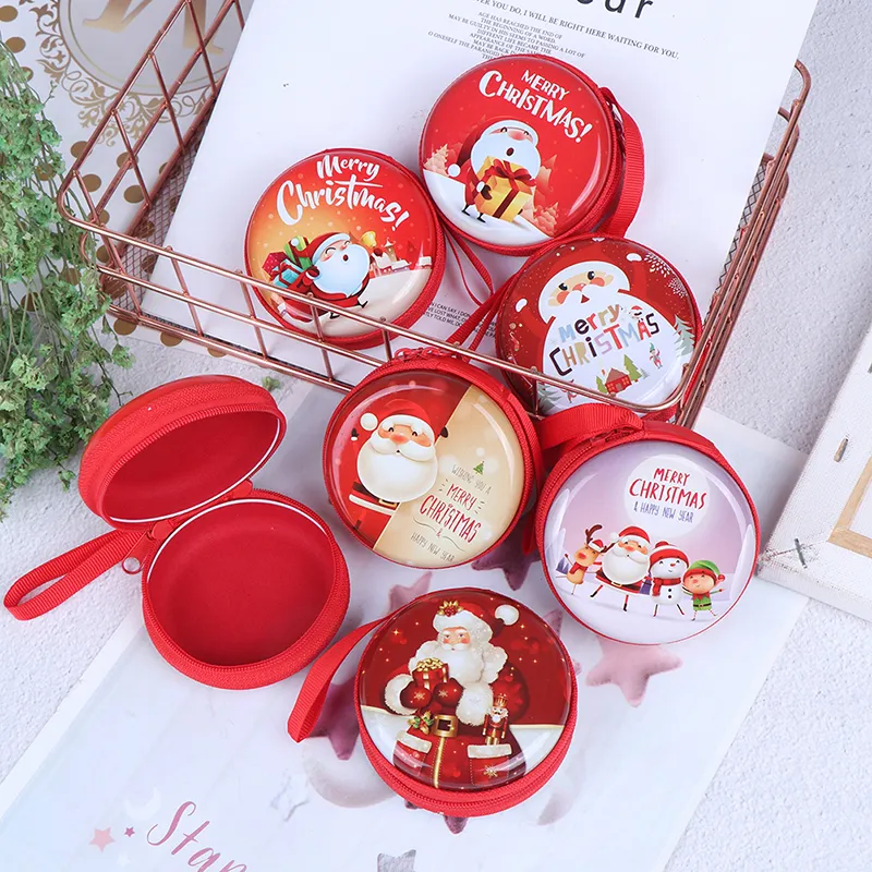 Merry Christmas Printing Ball Shaped Mini Tin Box Round Empty Candy Storage Coin Headphones Case Party Kids Favors_voghion.com
