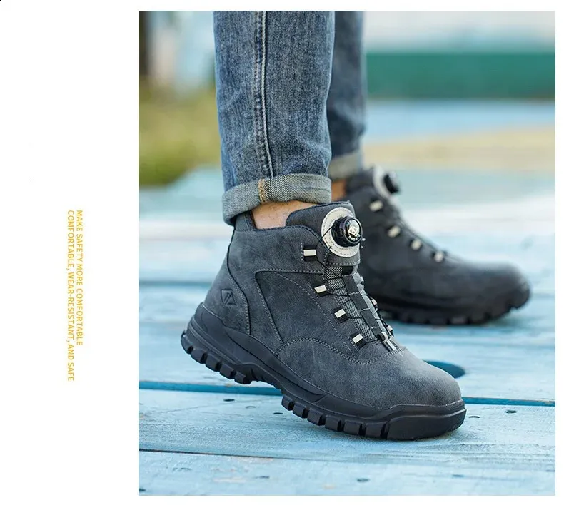 Bottes de sécurité imperméables à bouton rotatif pour hommes, résistantes aux chocs et aux perforations, chaussures de travail légères pour l'automne_voghion.com