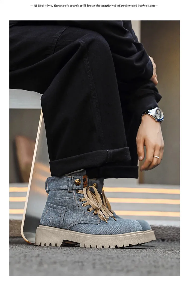 Botas de cowboy masculinas de alta qualidade, estilo britânico, com cadarço, bico redondo, cano curto, para uso casual ao ar livre (código 240930)._voghion.com