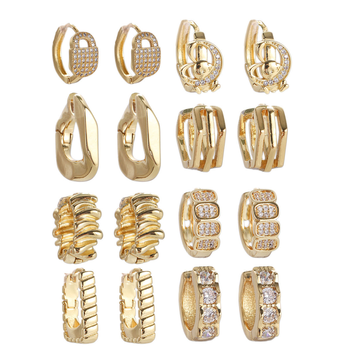 Boucles d'oreilles géométriques pleines de zirconium Love Multicouches Clips d'oreilles polyvalents Boucles d'oreilles rétro de rue romantiques