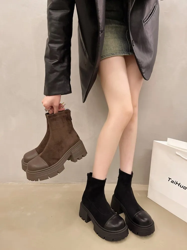 Bottes Martin à plateforme vintage pour femmes, automne 2024, style britannique, nouvelles bottes courtes fines et élastiques, Yangqi Fairy_voghion.com