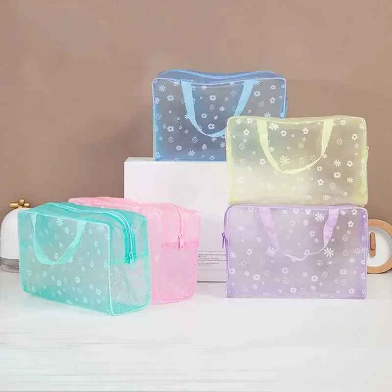 1 piece of PVC womens transparent waterproof zipper beauty box travel makeup bag handbag Y241023_voghion.com