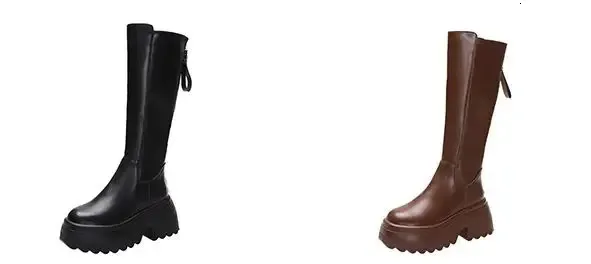 Knee High Platform Boots Women Retro Punk Style Leather Booties_voghion.com