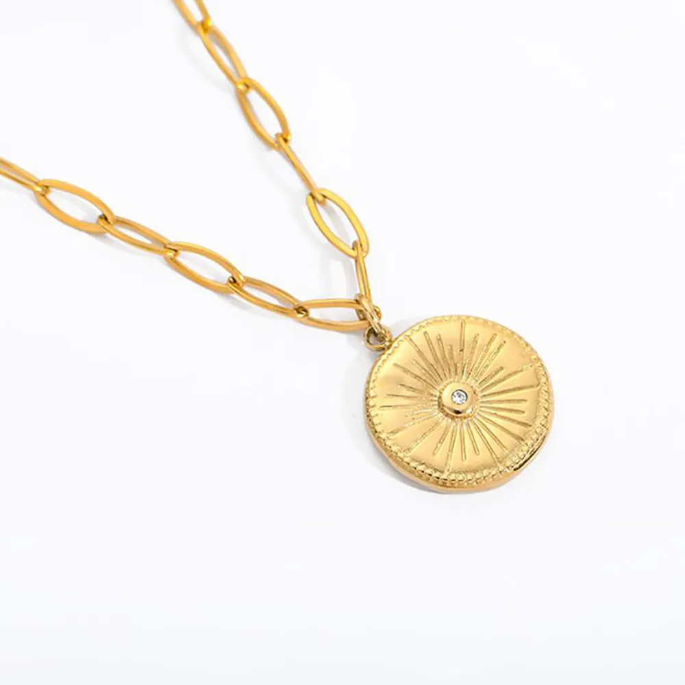 Collana con ciondolo a disco con moneta in acciaio inossidabile, delicata da donna, regalo di moda per lui con catena e catene_voghion.com