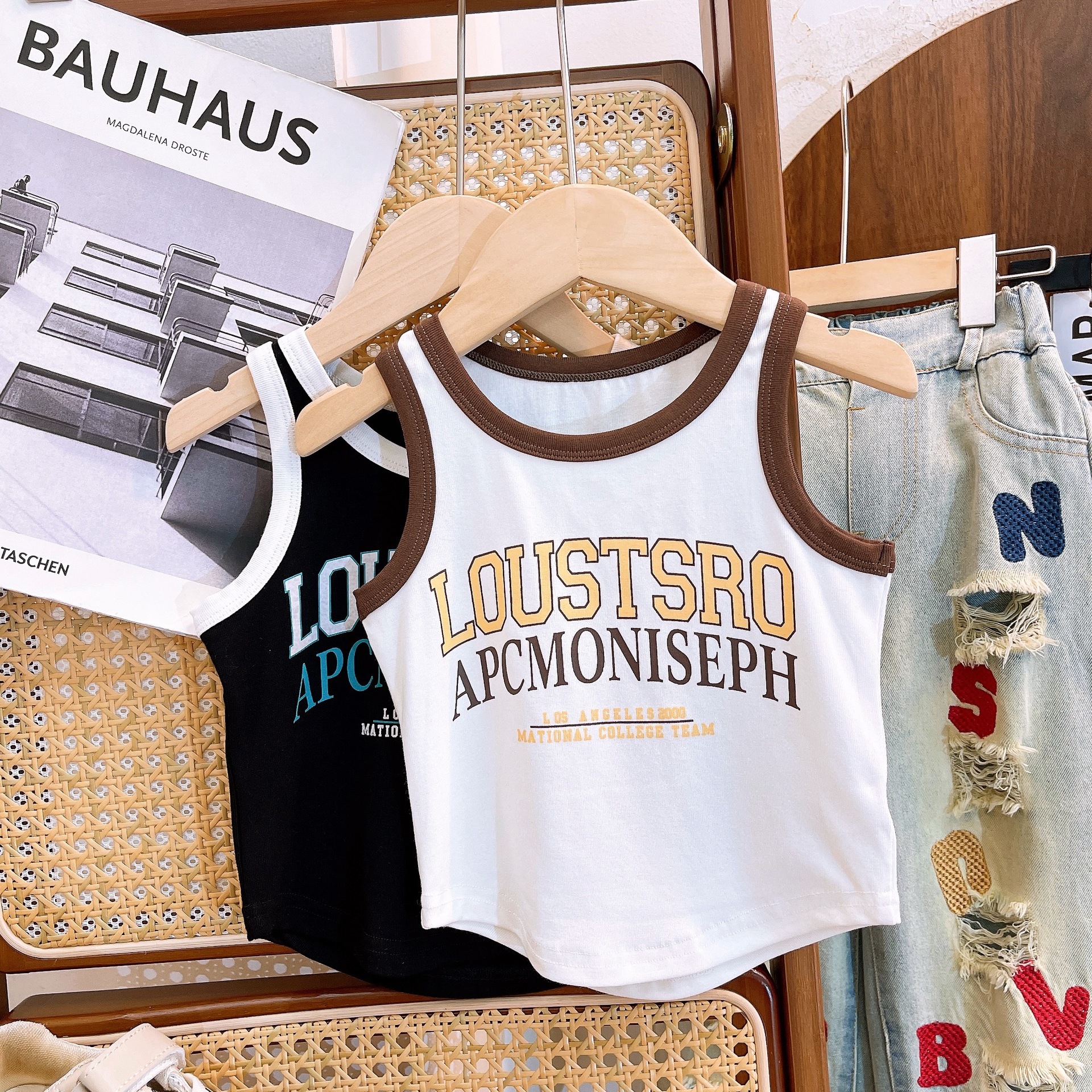 Mother & Kids 2024 spring and summer girls suits for middle and large children's fashion T-shirts with ripped letters embroidered jeans_voghion.com