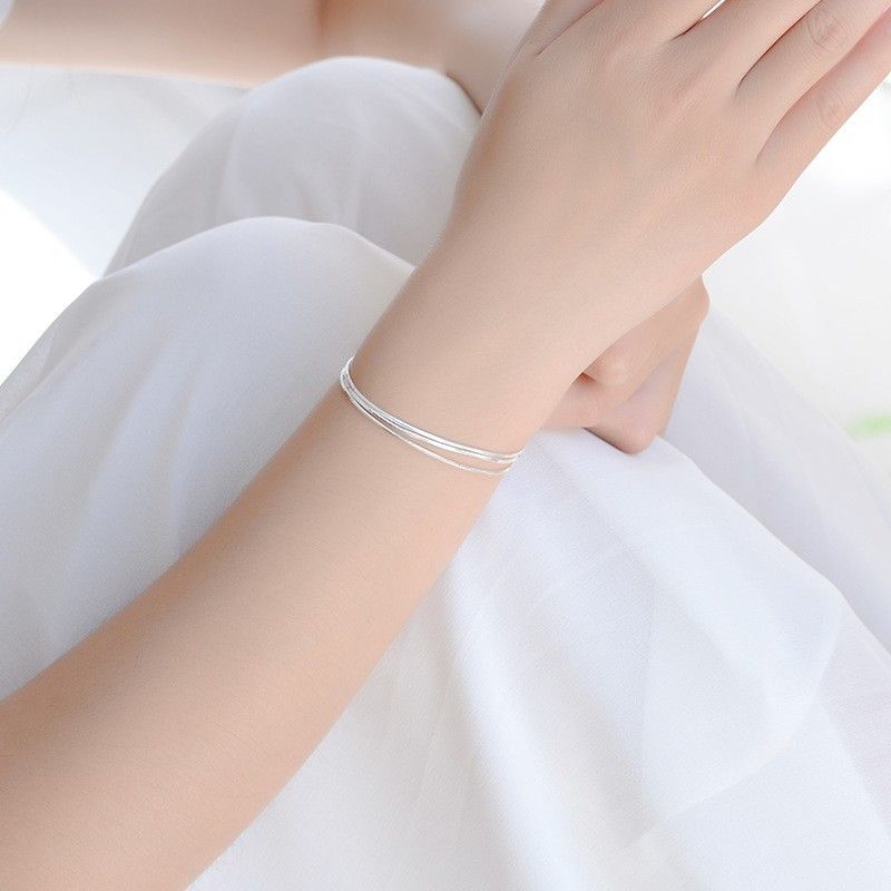 Sier Foot Classic Basic Multi E Three Layer Snake Bone Chain Style Women's Bracelet_voghion.com