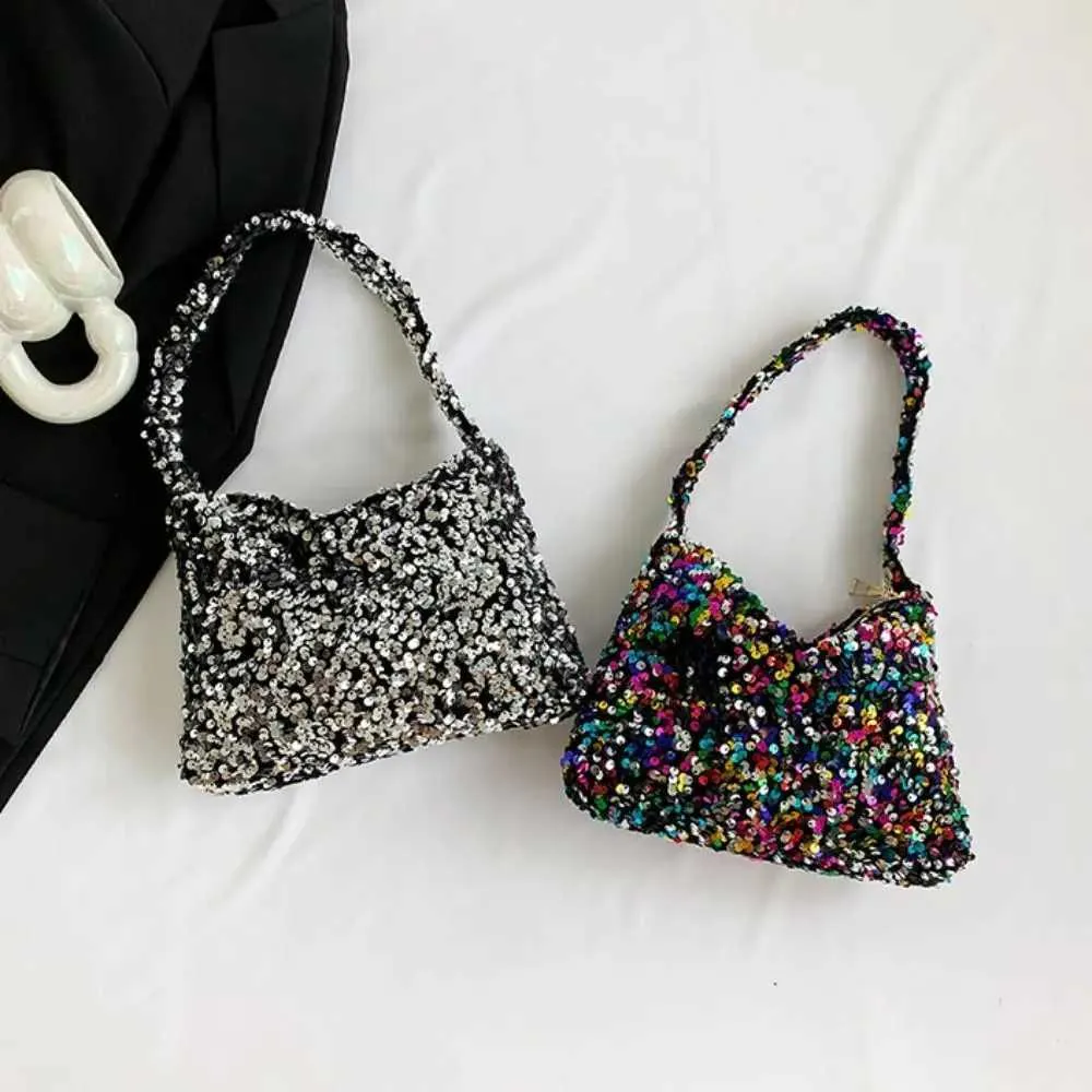 Borsa a tracolla tinta unita alla moda in stile coreano INS da sera, pochette sottobraccio, paillettes, borsa a tracolla da donna C241218_voghion.com