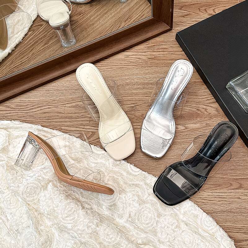 new Thick Bottom Sandals, Crystal High Heels, A Line Of Middle Heel_voghion.com