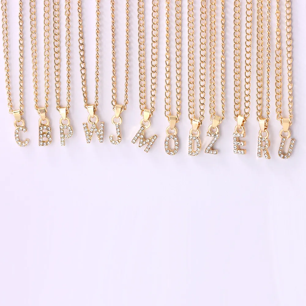 Collana con iniziale per donna catena oro con strass_voghion.com
