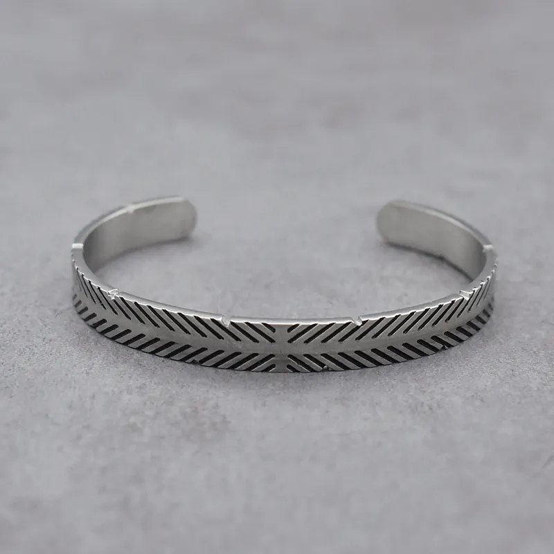 Bracciale rigido aperto geometrico in acciaio inox uomo donna_voghion.com
