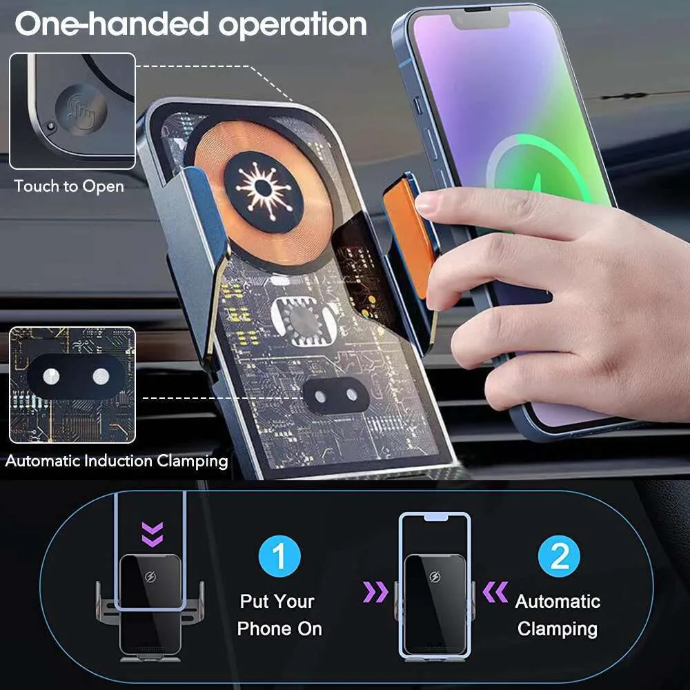 Supporto per caricabatterie wireless per auto da 15 W, a infrarossi, con morsetto automatico, per ricarica rapida, supporto per bocchetta dell'aria, supporto per telefono_voghion.com