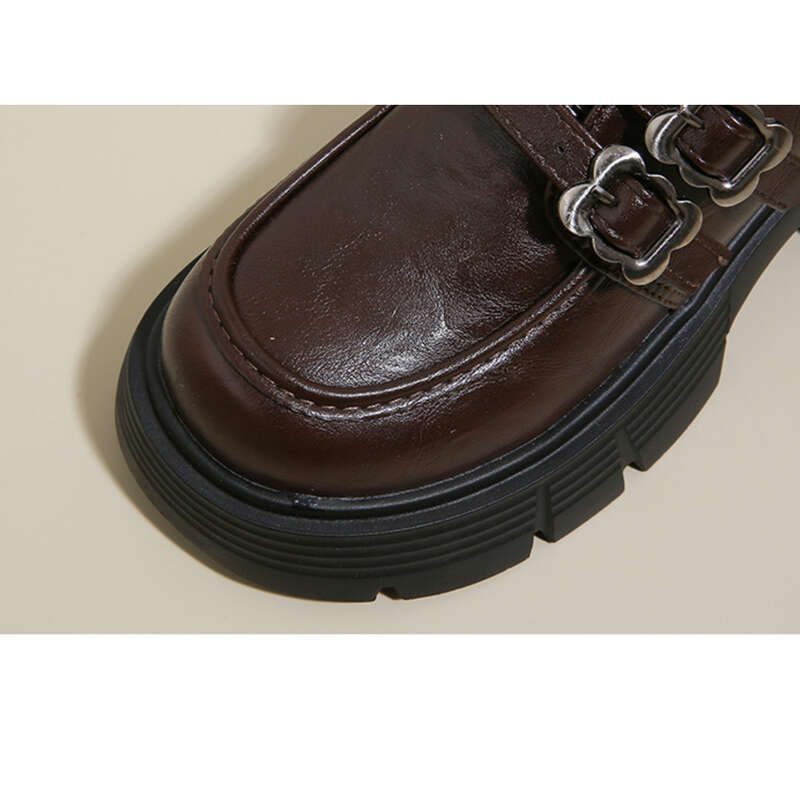 Loafer mit mittlerem Absatz, Damenschuhe mit dickem Absatz, vielseitiges, kleines Fußbett, schwarzes Leder_voghion.com
