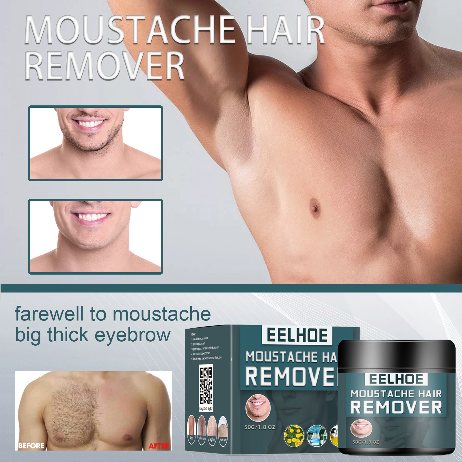 Crema demachiantă EELHOE pentru bărbați curăță corpul, rănește pielea, barba este ușoară, nu irită axilara, pieptul_voghion.com