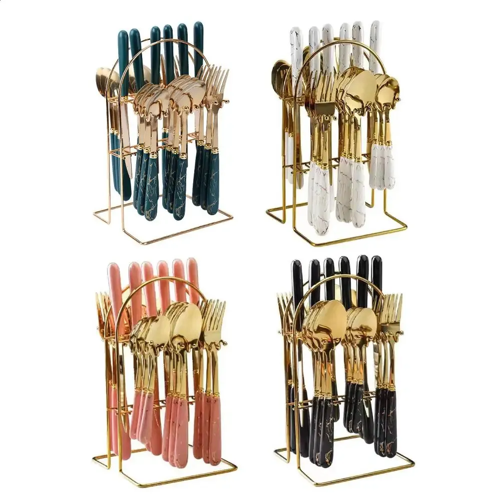 Conjunto de talheres com 24 peças, faca e garfo, aço inoxidável, com suporte, colher de sobremesa, adequado para qualquer ocasião 240826_voghion.com