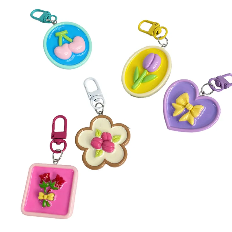 Portachiavi a forma di fiore dipinto a olio con motivo a tulipano, rosa, ciliegia e farfalla, con nodo, per auto, borsa, zaino, ciondoli, decorazioni_voghion.com