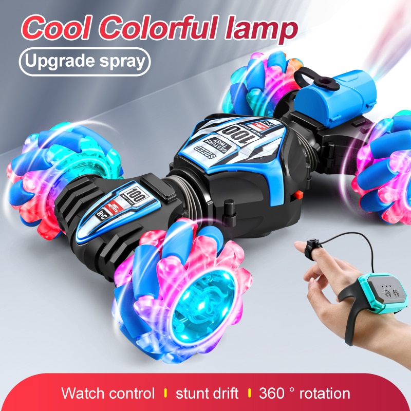 Coche acrobático Top Stunt Car 2.4G con control remoto, reloj RC con sensor de gestos, rotación LED, regalo electrónico para niños._voghion.com