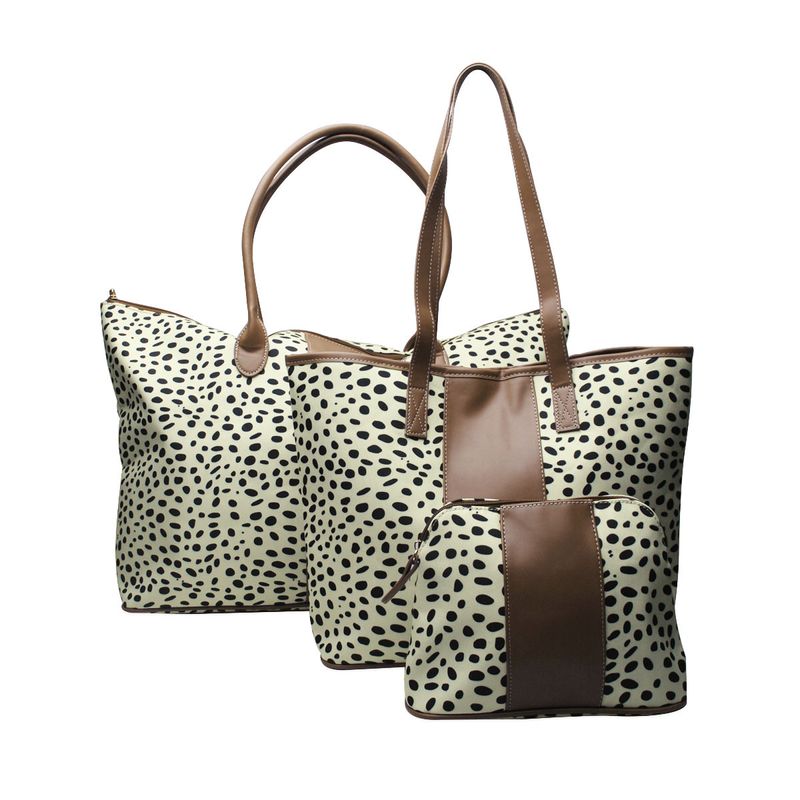 Große Kapazität, schwarze, leuchtende Leopardenmuster, dreiteilige Reisetasche, modische Urlaubsgepäcktasche, tragbare_voghion.com