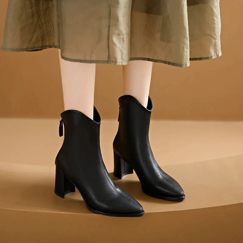 Scarpe invernali da donna con punta a punta, con cerniera, con tacco alto, stivali moderni, per l'esterno, tutti i giorni, in tinta unita, con tubo corto_voghion.com