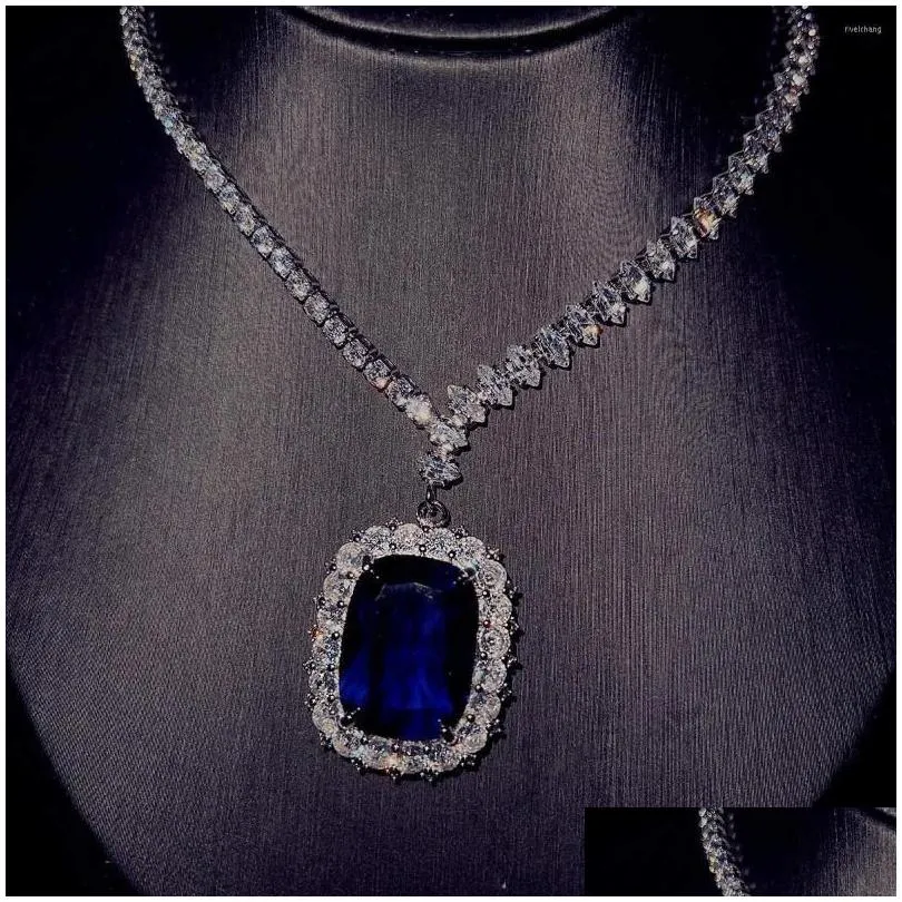 Collares colgantes Foydjew con zafiro artificial y diamante azul color plata, collar de boda para mujer, joyería nupcial_voghion.com