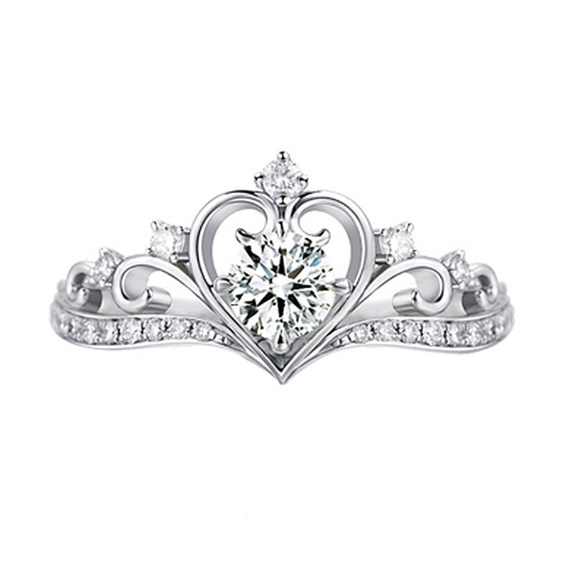 Herz für Frauen Platiniert 1 Karat Prinzessin Krone Süßes Set Diamant Ring_voghion.com
