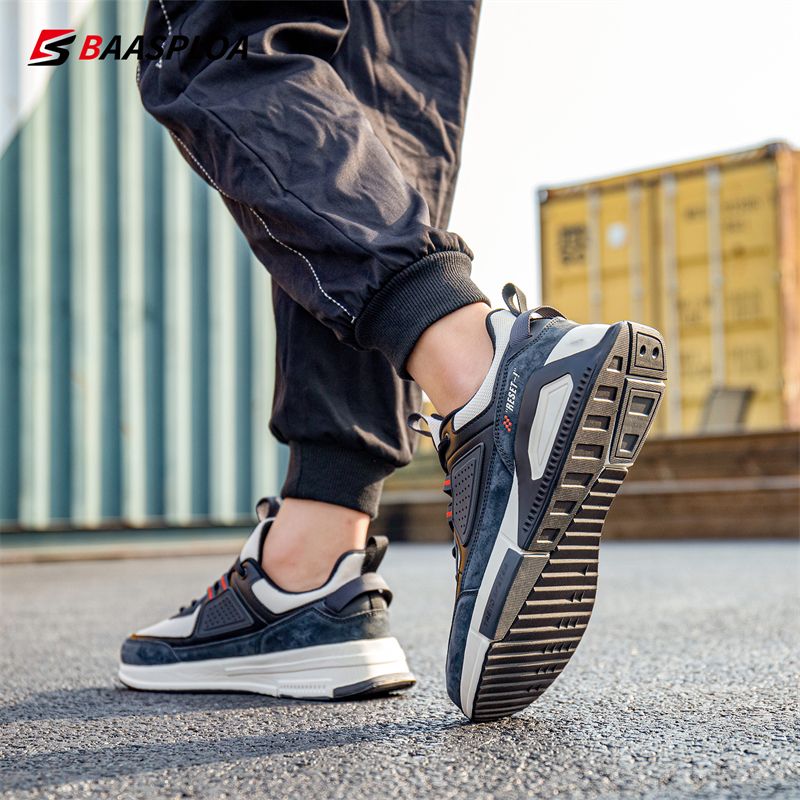 Baasploa Men Sport Leather Casual Fashion Waterproof Lightweight Sneakers Non-slip Walking Shoes Male Sneaker_voghion.com