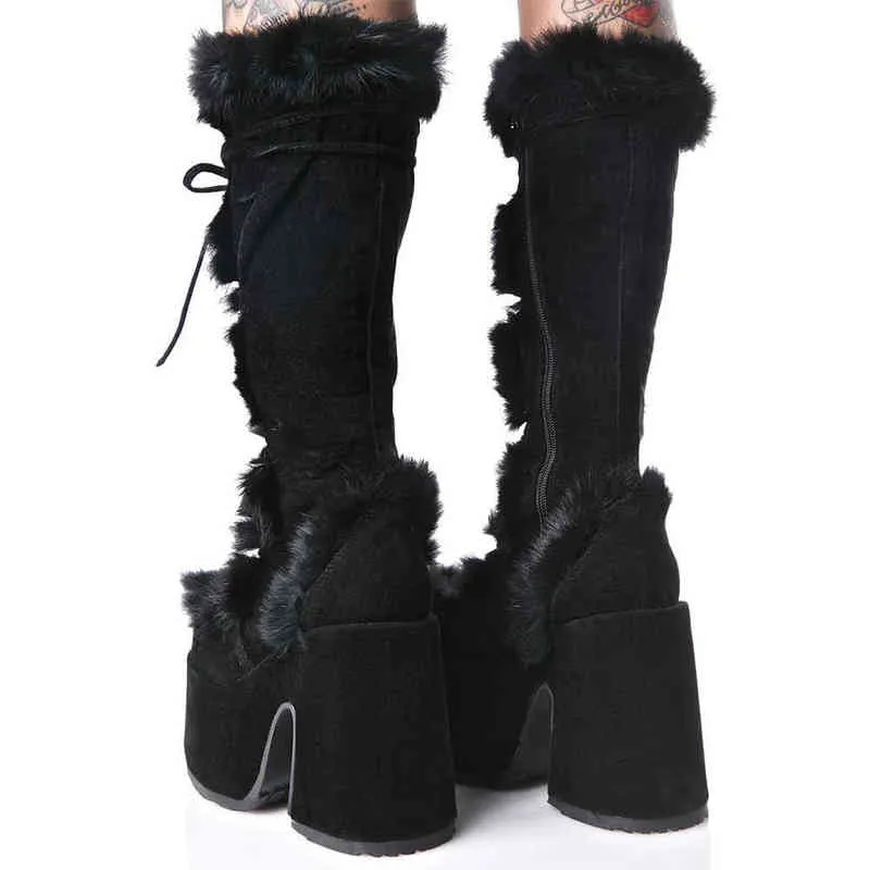 Lapolaka 2022 Fashion Waterproof Platform Heel Knee High Boots Lace Keep Warm The Winter Goth Punk Women Shoes T220915_voghion.com