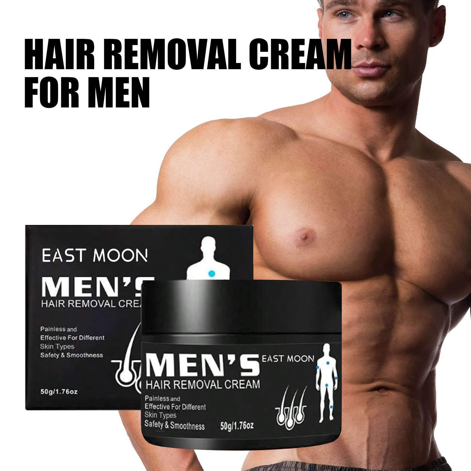 East Moon herrekrem fjerner brysthår på armhulen, og renser huden skånsomt uten irritasjon. Bærbart hår_voghion.com