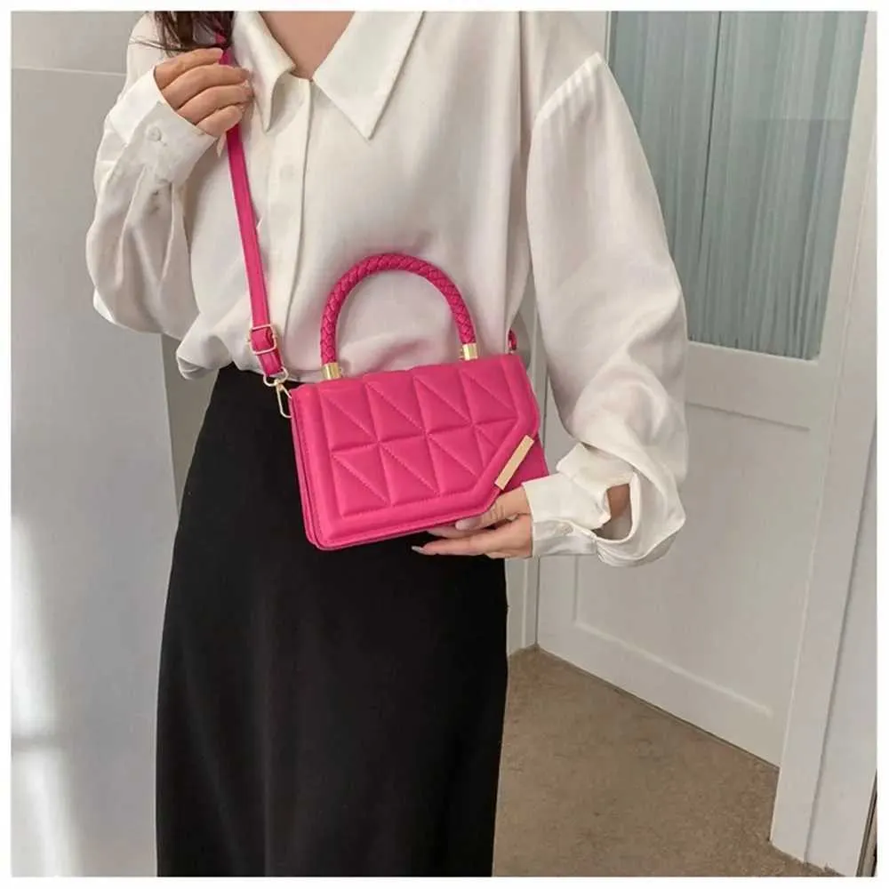 Mode PU Leder Plaid Messenger Schulter Tasche Damen Einfarbig Handtaschen Freizeit Stilvolle Umhängetaschen Für_voghion.com