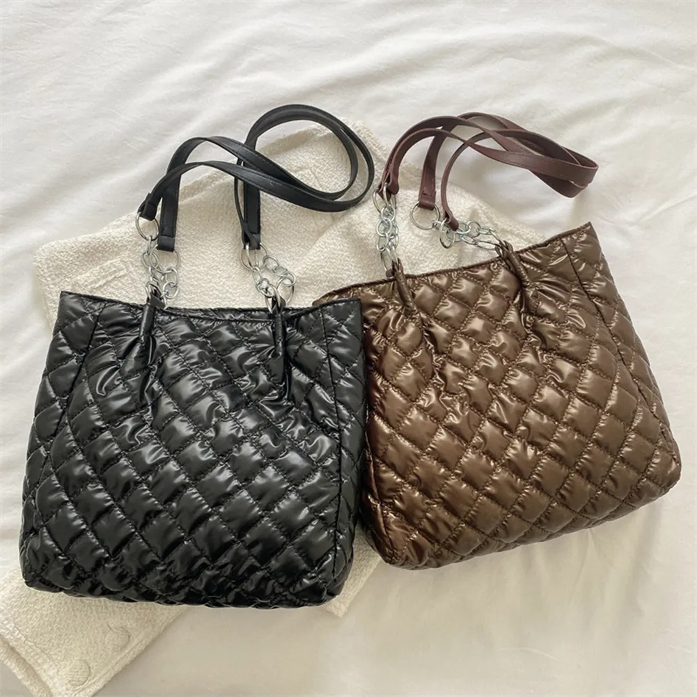 Borsa a tracolla imbottita in cotone trapuntato da donna, autunno inverno, borsa da viaggio di grande capacità_voghion.com