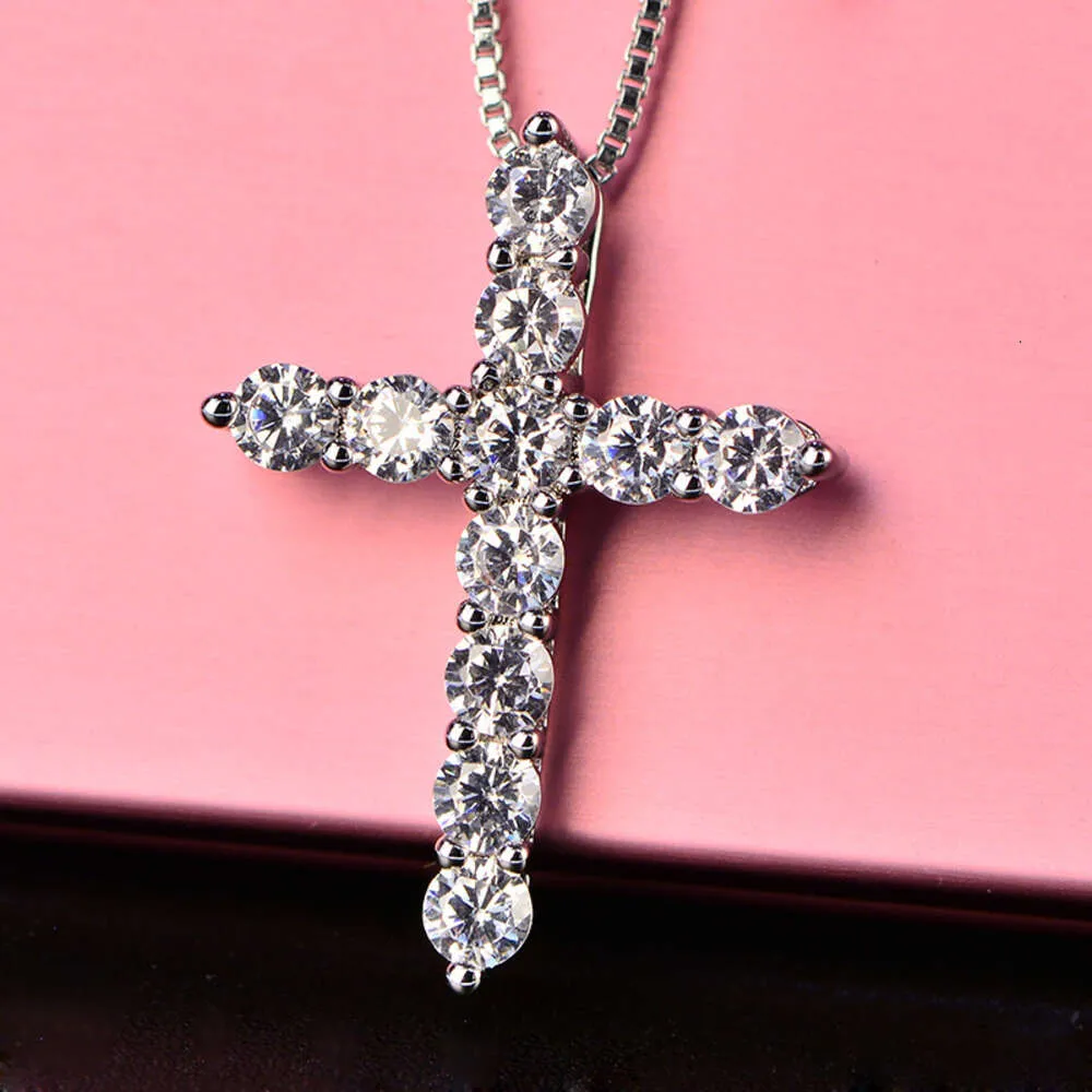 Collana in argento sterling da 16-24 pollici con catena a maglie e cristallo lucido, ciondolo a croce classico per donna e uomo, gioielli di moda e regali._voghion.com