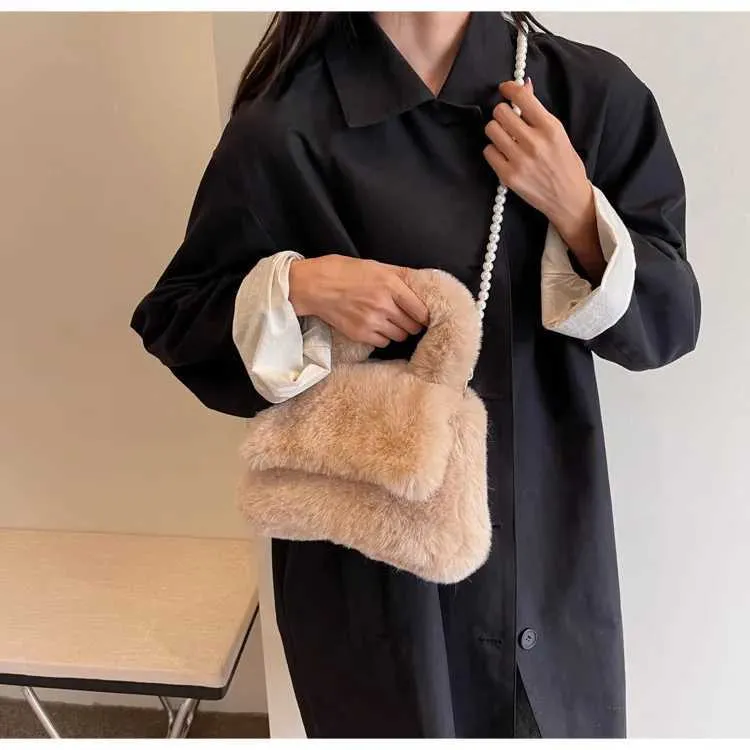 Borsa a mano in peluche donna borsa a tracolla morbida casual_voghion.com