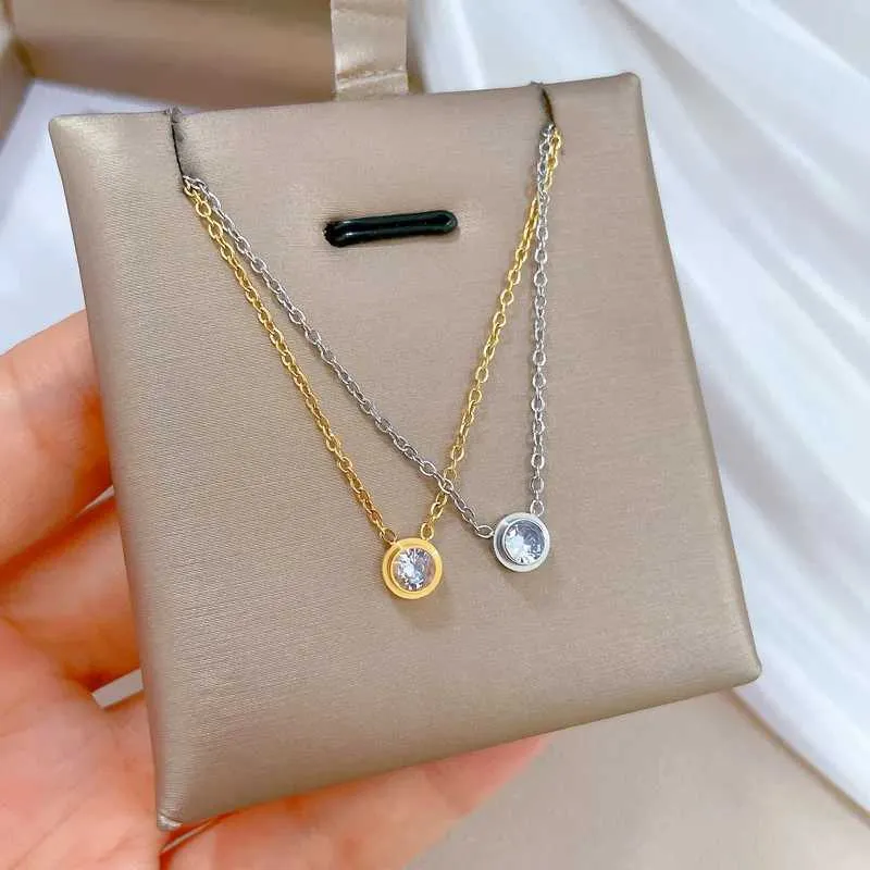 Collane alla moda e squisite, stile semplice con zirconi, collana in acciaio inossidabile, classico, retrò, romantico, bianco._voghion.com
