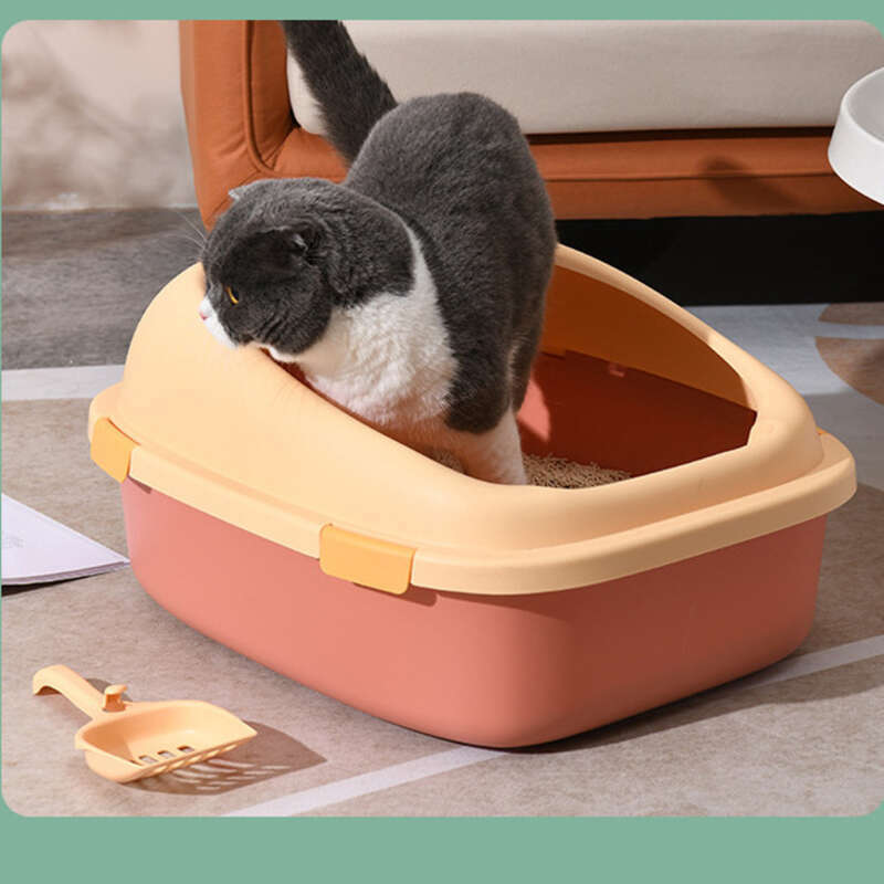 Open Style Splash Proof With Sand, Large Litter Box, Semi Enclosed Cat Toilet_voghion.com