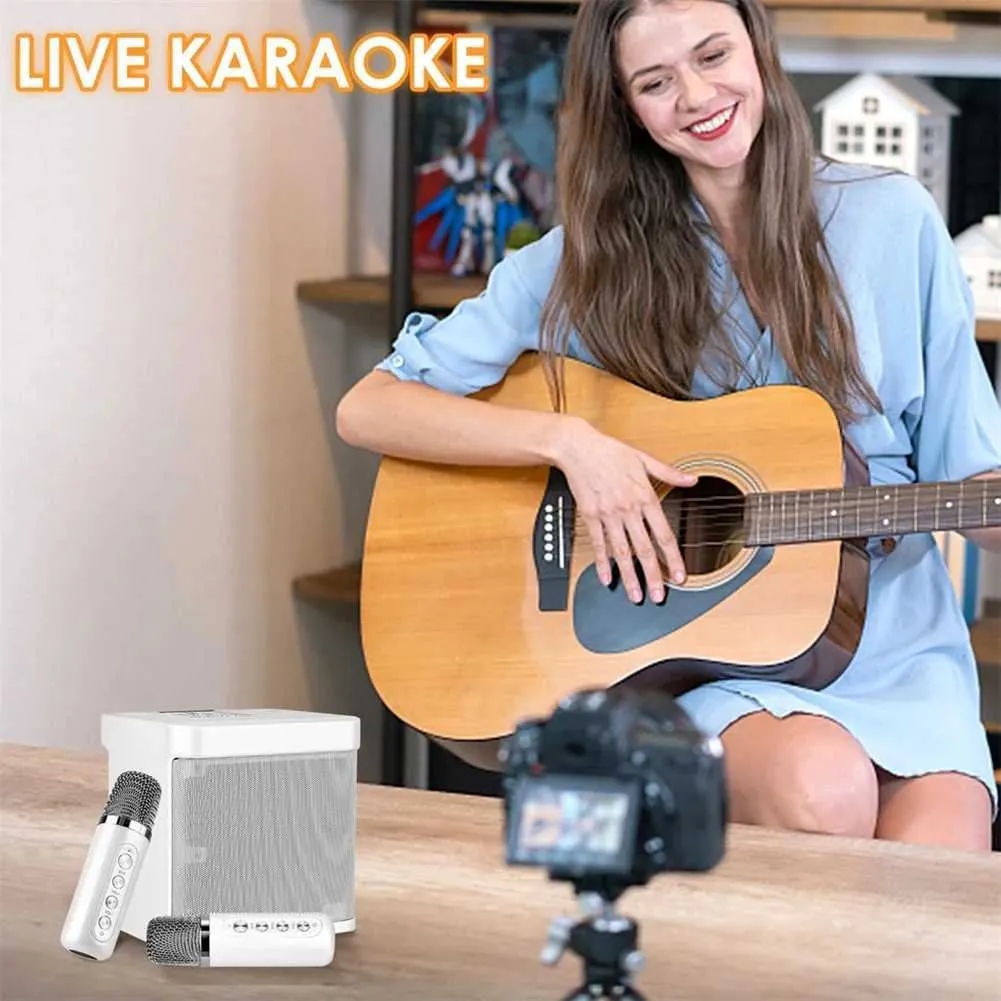 Karaoke Hine With Dual Microphones Portable Bluetooth Speaker Studio Subwoofer AUX TF Card U Disk Player Home Family_voghion.com
