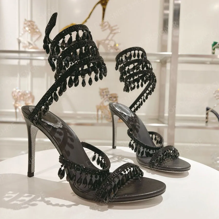 Kristallen kroonluchter stiletto hoge hakken sandalen dames dia serpentine gewikkeld hoge hakken 10cm designer banketjurk_voghion.com