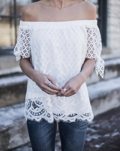Damenmode Spitze Off-die-Schulter einfarbig sexy Damen Top T-Shirt_voghion.com
