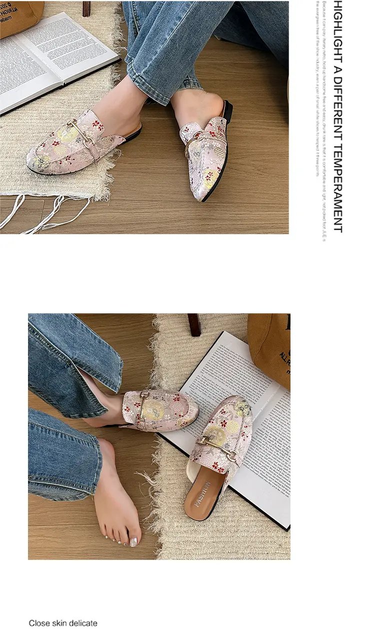 Embroidered Floral Flat Sandals For Women Versatile Half Slippers_voghion.com
