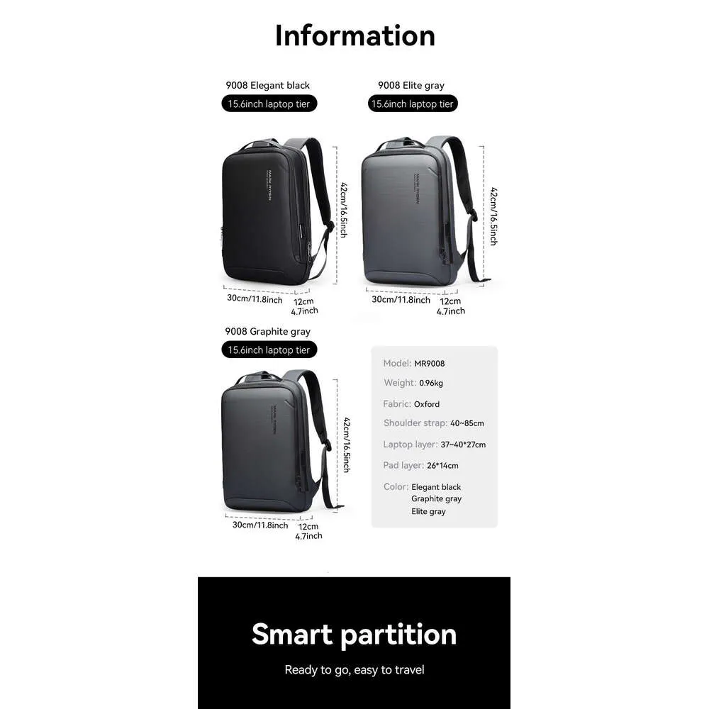 MARK RYDEN Slimmad bärbar dator för män, minimalistisk ryggsäck, YKK-dragkedja, reptålig med USB-kabel_voghion.com