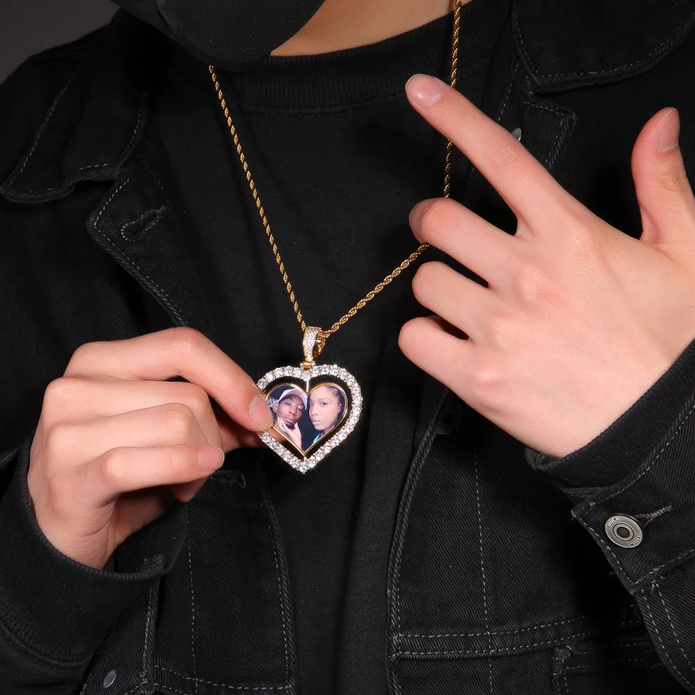 Benutzerdefinierte Foto Liebe Herz Anhänger Halskette Bling Zirkonia Hip Hop vergoldet personalisierte DIY Bild Wolf Tide_voghion.com