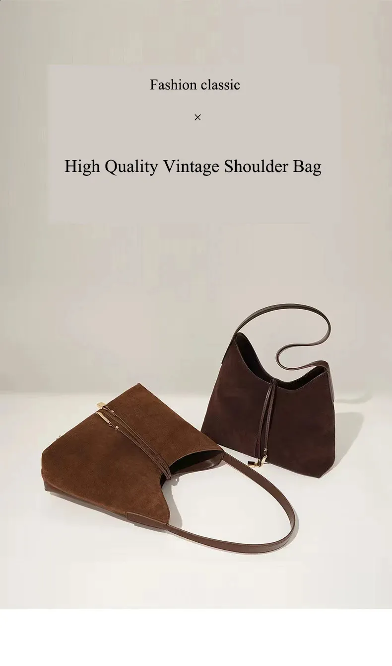 Borsa a tracolla in pelle scamosciata retrò autunno inverno 2024 da donna, di alta qualità, grande capacità, in pelle scamosciata, ascella_voghion.com