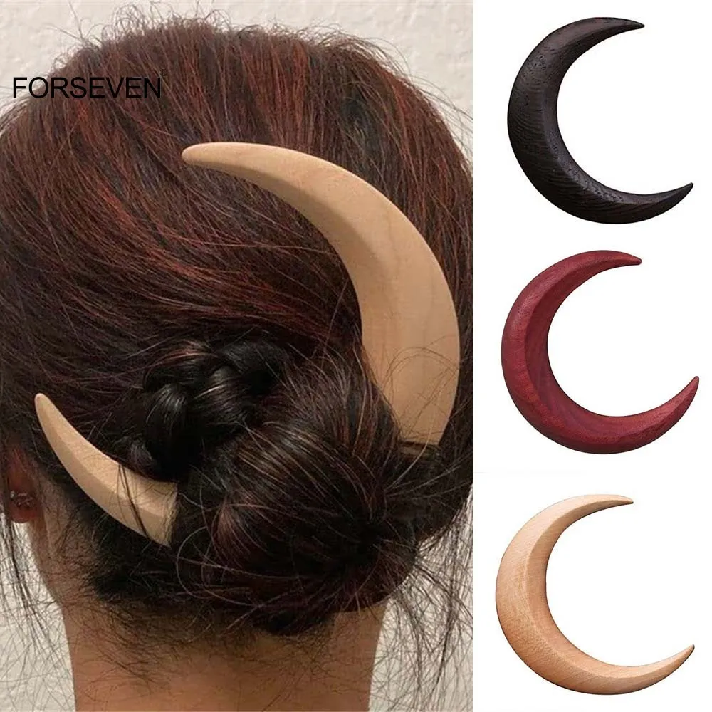 Gioielli da sposa Forchetta lunare Ramadan Bastoncini di legno tinta unita Eleganti accessori moda Mubarak Fermagli per capelli da donna e ragazza_voghion.com