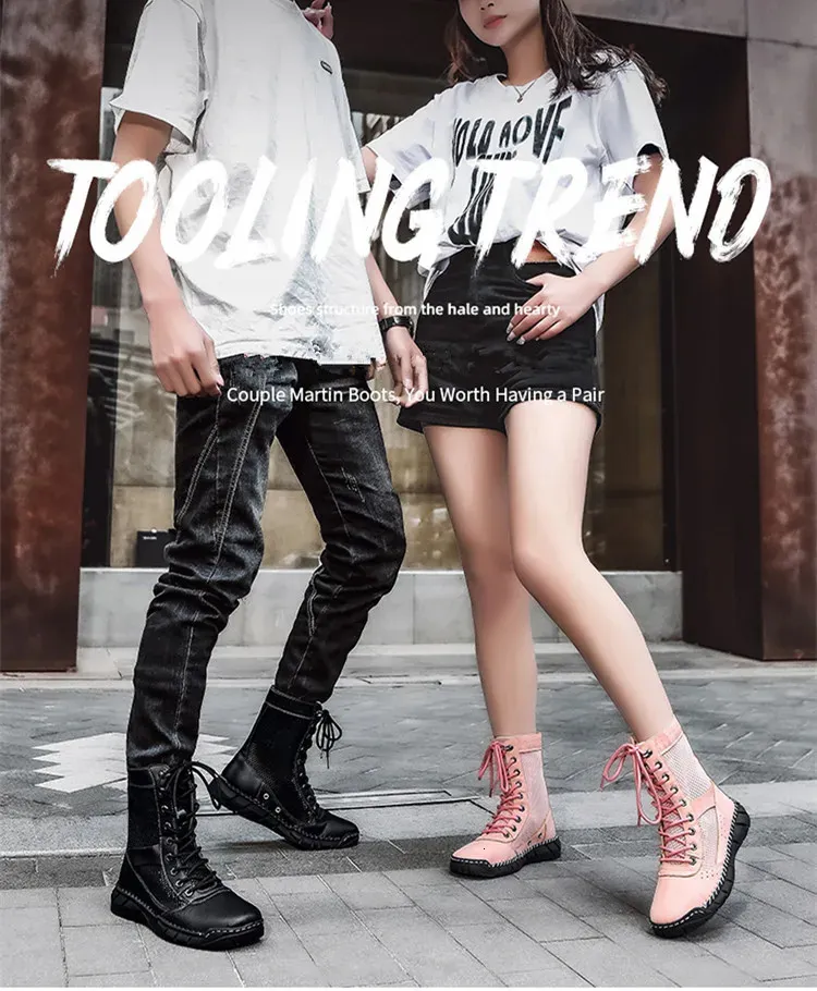 Bottines d'été en maille pour femme, chaussures montantes, respirantes, roses, tendance, décontractées, grande taille 48, 250530_voghion.com
