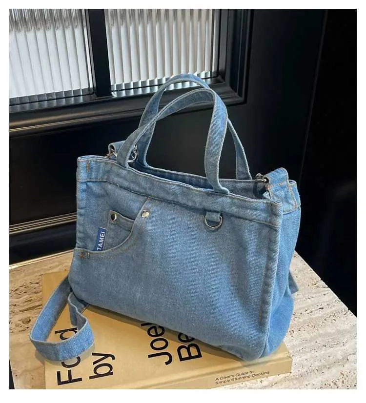 Borsa a tracolla in denim da donna grande borsa a spalla moda_voghion.com