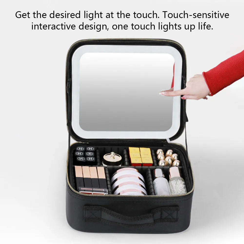Make Up Pouch With Mirror Travel Makeup Bags Portable Large Capacity Fashi Simple PU Leather Casual For Weekend_voghion.com